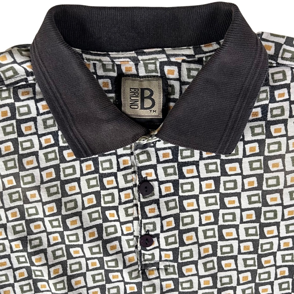 Bruno Mens Large Polo Shirt Geometric Square Print Cotton Short Sleeve Italy